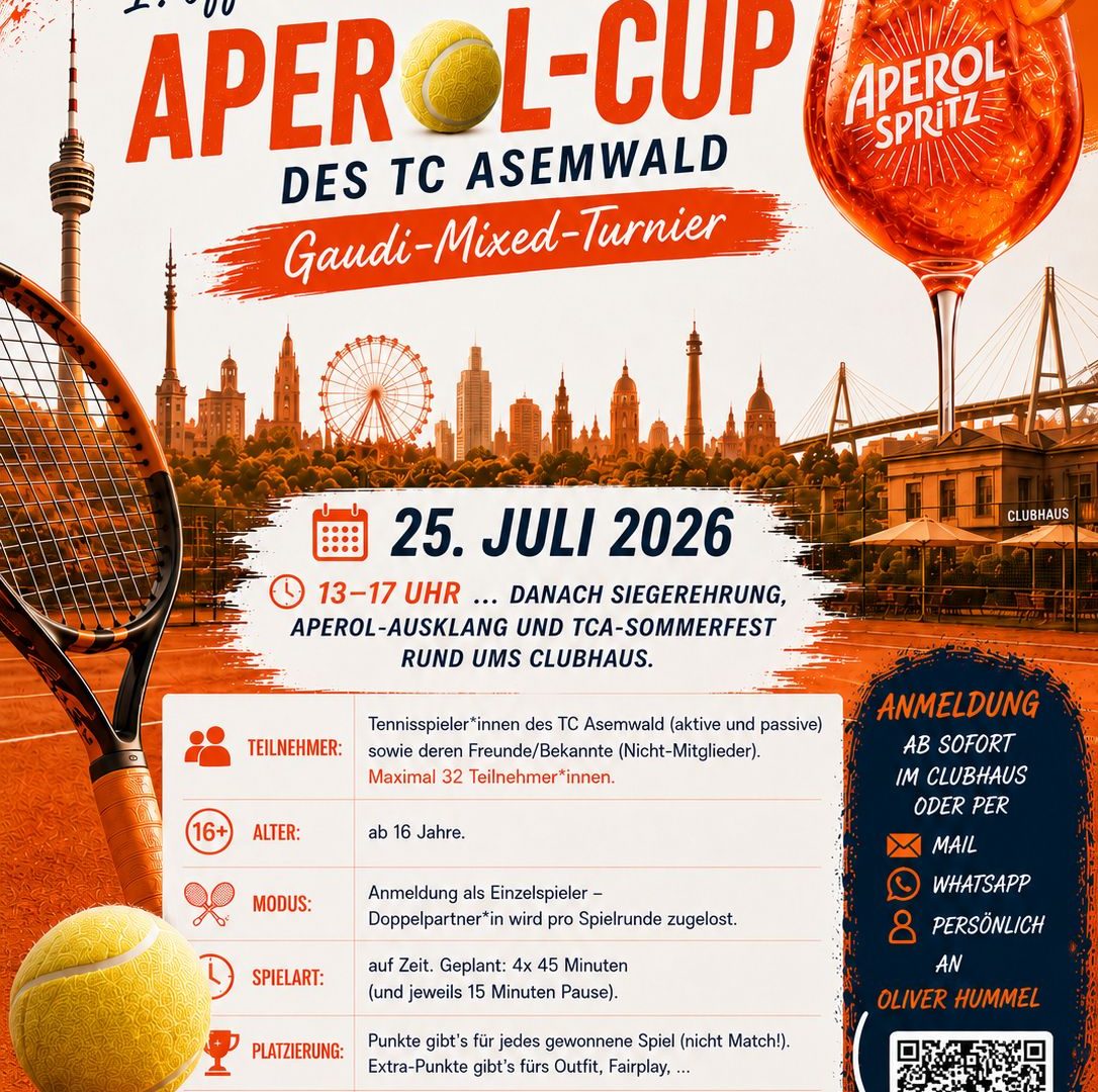 🧡-liche Einladung zu unserem 1. TCA-Aperol Cup🎾🍊